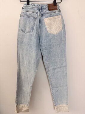 Rhythm DENIM High Waisted Light Wash Patchwork Crop Jeans | Size 2